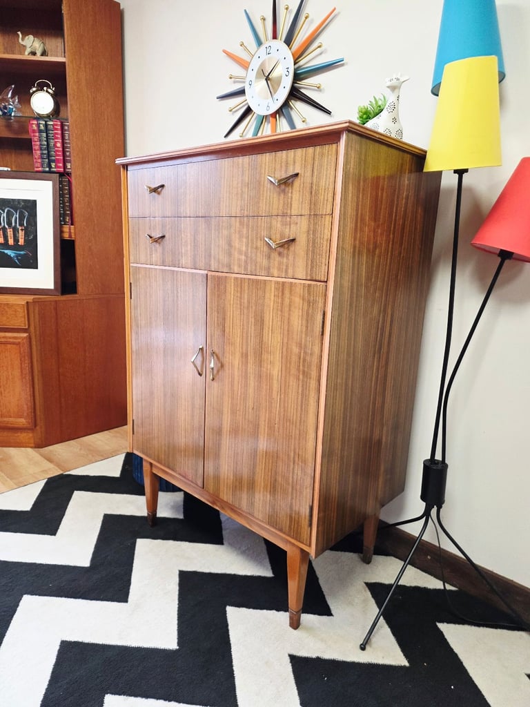 image for Vintage Mid Century Bakecraft Highboard Cabinet – Retro Teak Tallboy Chest with Drawers