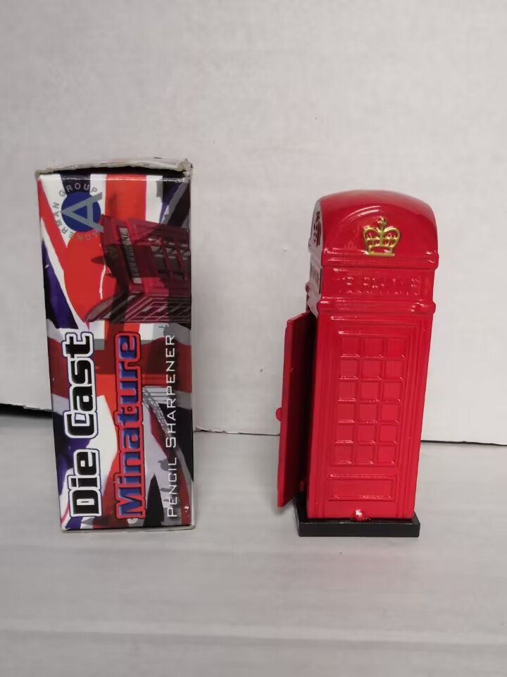 Die Cast Red London Telephone Box Pencil Sharpener with Box 8.5cm Unused  
