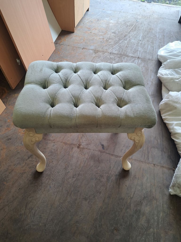 image for white wood framed stool with fabric padded seat