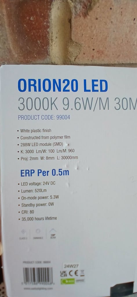 Saxby Orion20 indoor LED tape, 30m reel. IP65, 3K