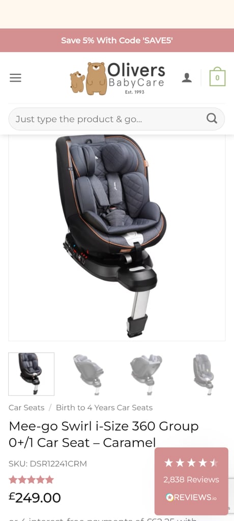 Car seat Mee-go Swirl 360 i-Size Group 0+/1 Car Seat. 