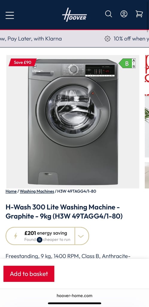 H-Wash 300 Lite Washing Machine - Graphite - 9kg 