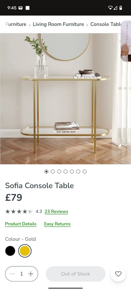 image for Sofia dunelm gold console brand new