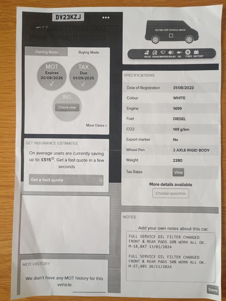 2023 Vauxhall Combo 2300 Prime 1.5 Turbo D S/S Panel Van Diesel Manual