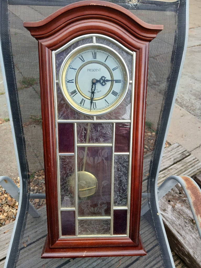 Large President Pendulum Wooden Wall Clock Quartz Westminster Chime Wood Brass