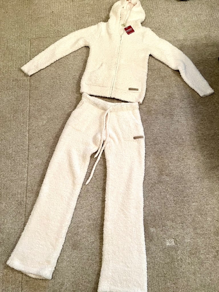 NWT Teddy Fleece Jogger & Hoody Lounge Set- Size M 10/12 Ivory