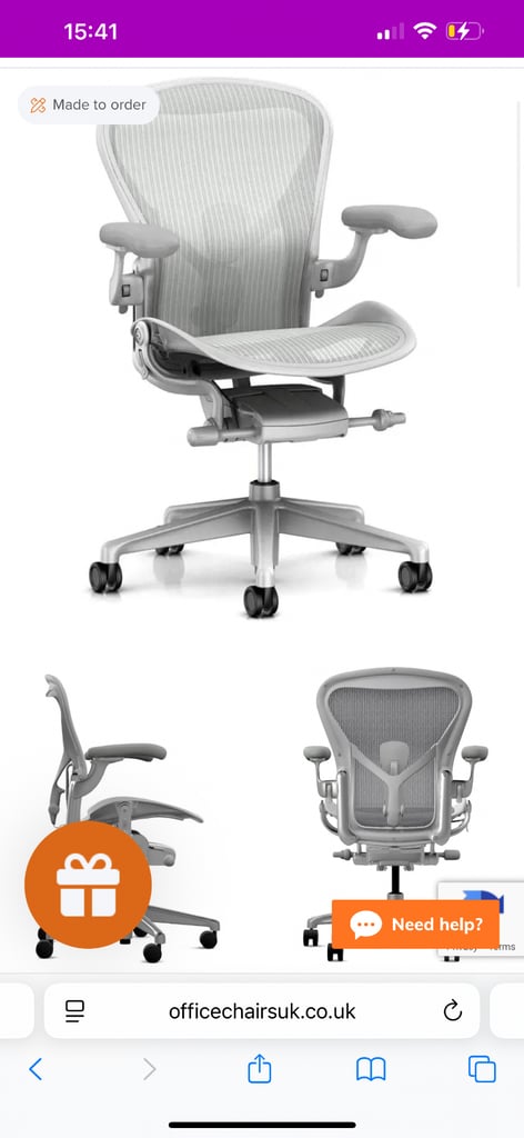 Herman Miller Aeron Office Chair in Mineral. Fully Loaded. 
