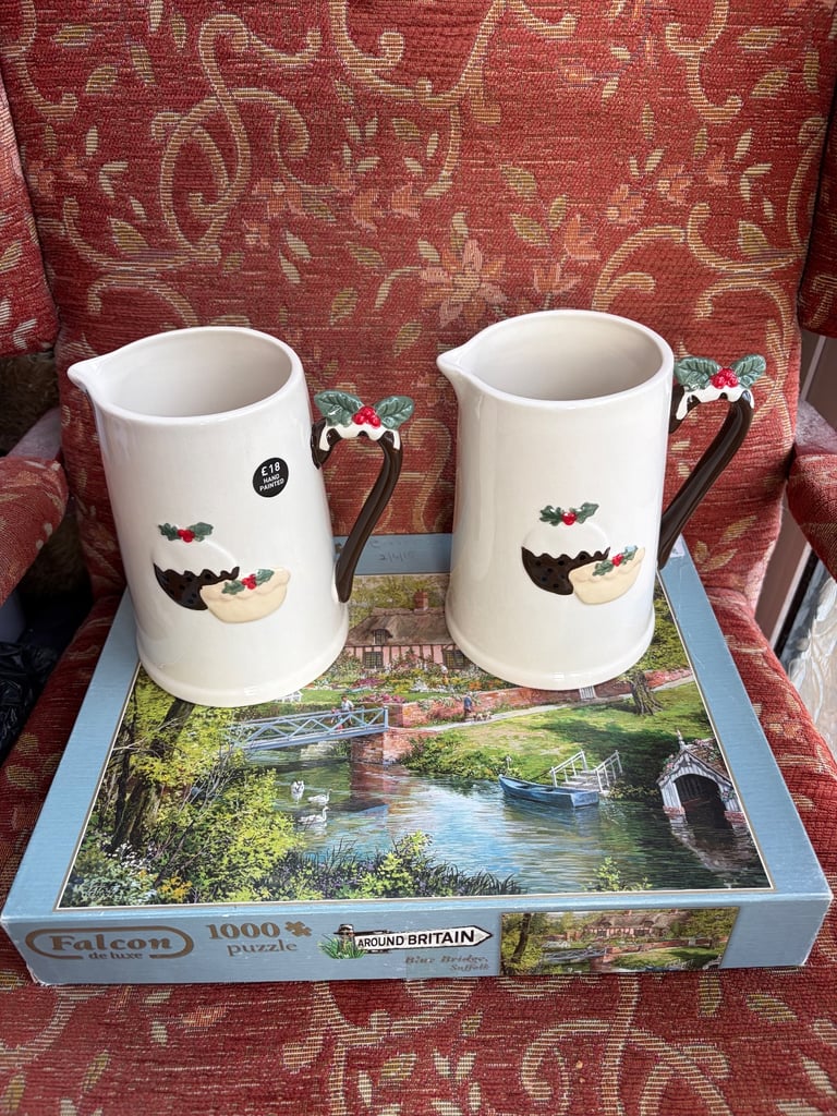 Large pair of hand painted Christmas 