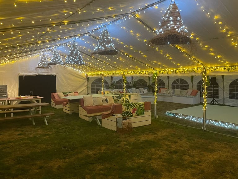 Wedding / Party Setup Including Marquees, Seating, Tables and Decorations.