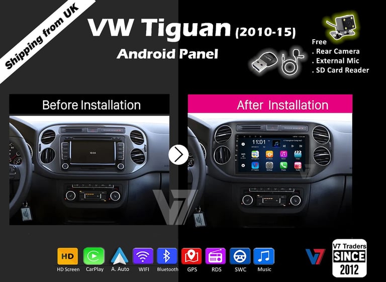 VW tiguan 2010-15 CARPLAY Android Auto HD Screen Head Unit GPS Stereo LCD Panel V7