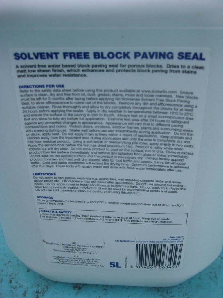 Brand New 5 Litre Container of No Nonsense Solvent Free Block Paving Seal for £10.00