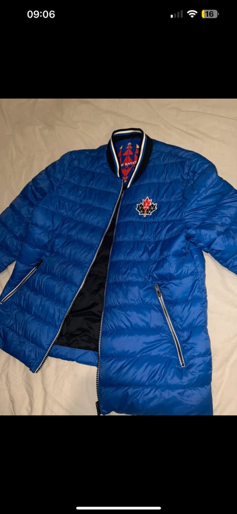 image for Moose Knuckles Beaugrand Bomber Jacket NAVY light weight puffer down navy coat