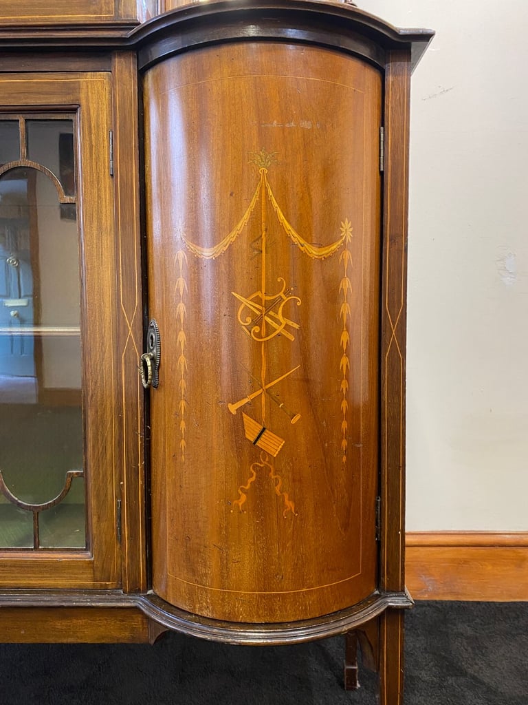 Fine Edwardian Mahogany & Satinwood Marquetry Glazed Sideboard Display Cabinet