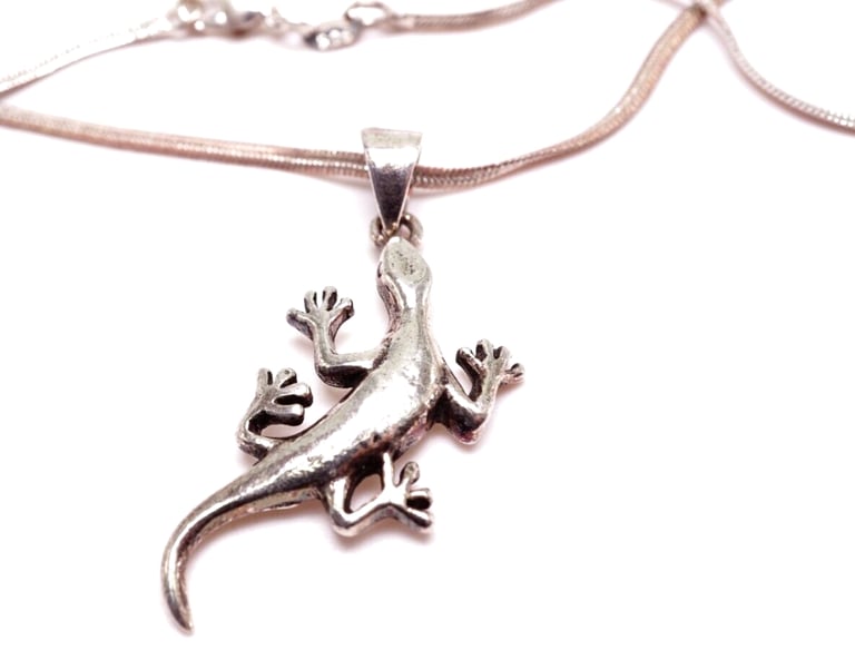 image for AE JEWELLERY- STERLING SILVER - Salamander Pendant On A Flat Snake Chain 18 Inches 