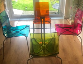 John Lewis Glass/Chrome Dining Table & x4 Gel/Chrome Leg Dining Chairs