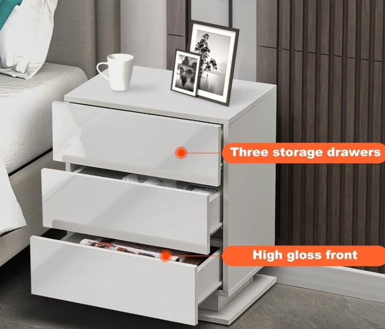 Bed Frame + 2X chest of 3 Drawer Cabinet + 5 chest of Drawer Bedside Storage Cabinet