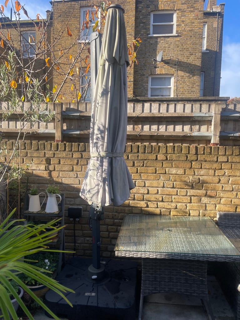 Garden Grey Umbrella Sun Shade Cantilever Large 3m  2 Bases Inc Outdoor Parasol