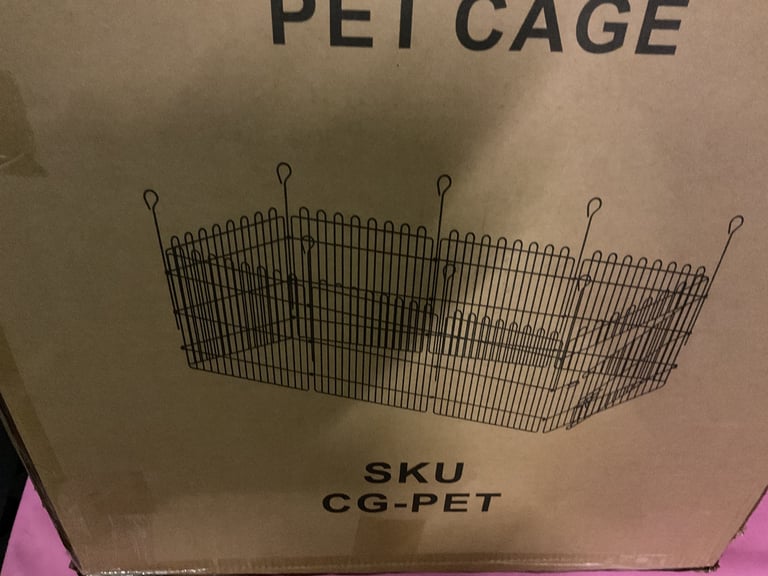 New pet enclosure, cage, crate, whelping pen, metal, silver, indoor or outdoor.