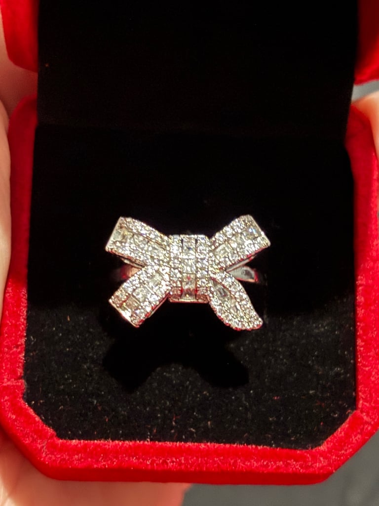 Sterling Silver CZ Bow Ring Size P