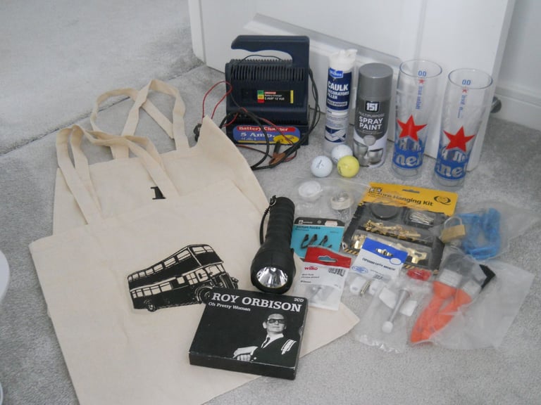 Job Lot Bundle Car Boot Sale, Car Battery Charger, Touch,Beer Glasses, Odds and ends Etc