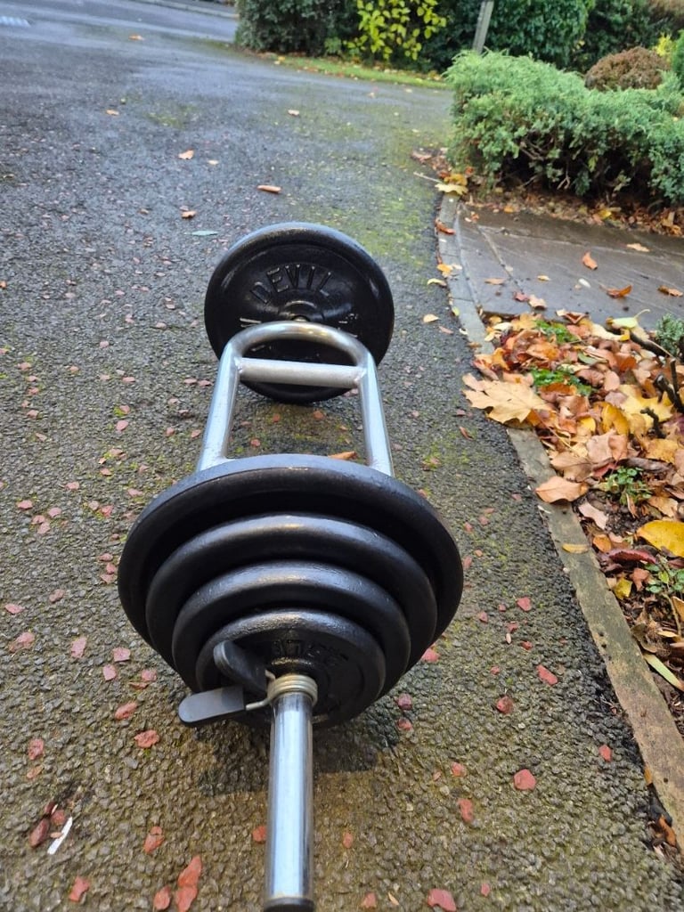 Tricep/hammer curl bar with 32kg steel weights