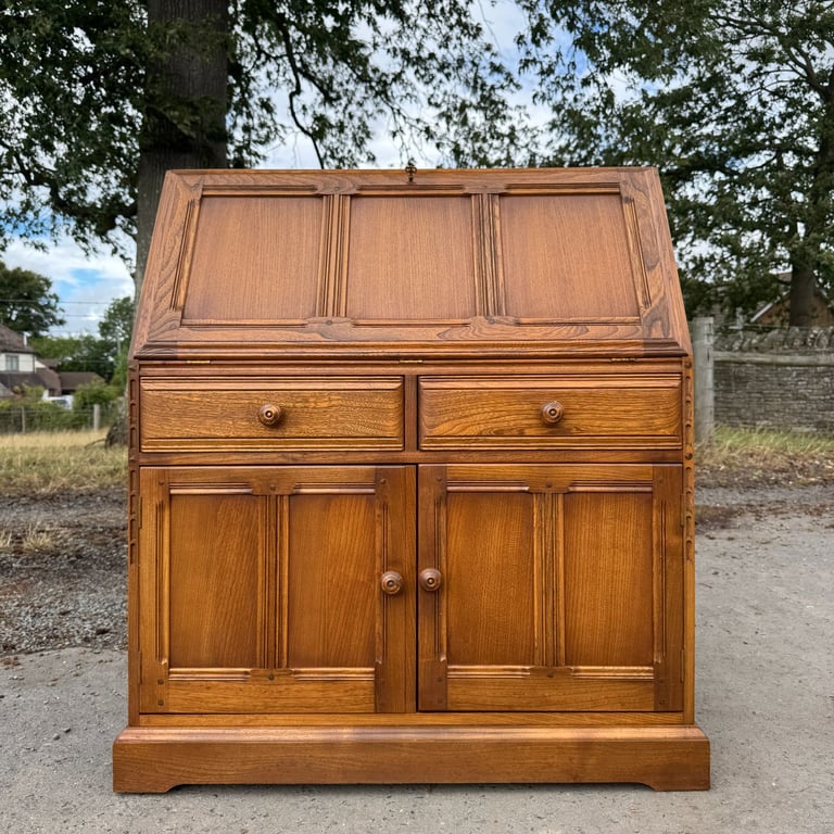 Vintage Ercol Connoisseur Bureau Model 867 Golden Dawn Writing Desk Storage