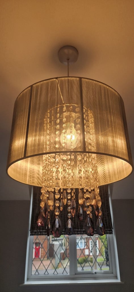 Grey Pendant Light Shade with Crystals