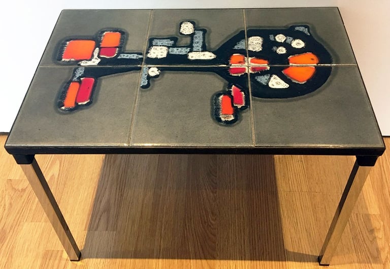 image for Painted ceramic tile side table, 1960s ADRI style, vgc *PRICE DROP*