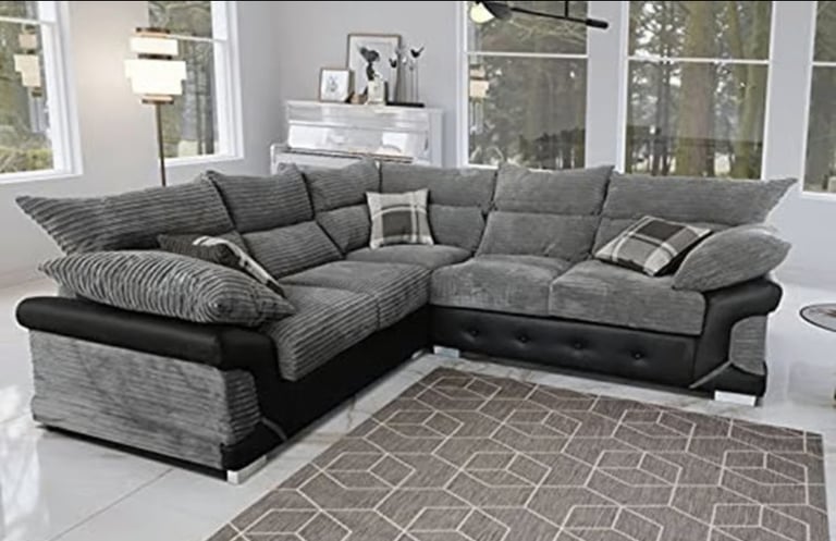 Brand New - Maryland Corner OR 3 and 2 Seater Sofa Set - Black/Grey