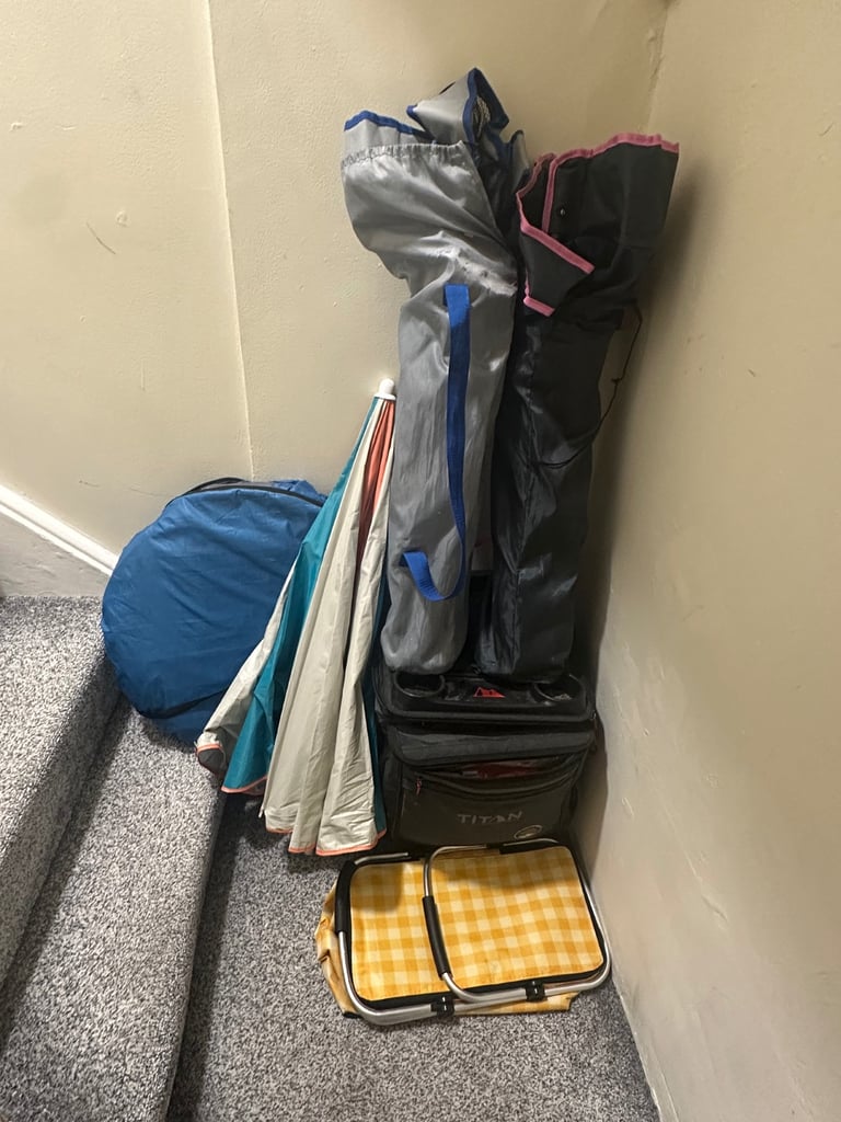 image for TENT , 2 CHAIRS , COOLER TITAN WITH TROLLER,  PICNIC , PARASOL 
