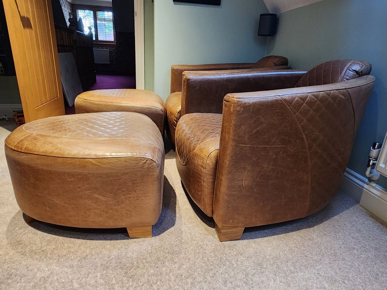 Leather chairs and footstools