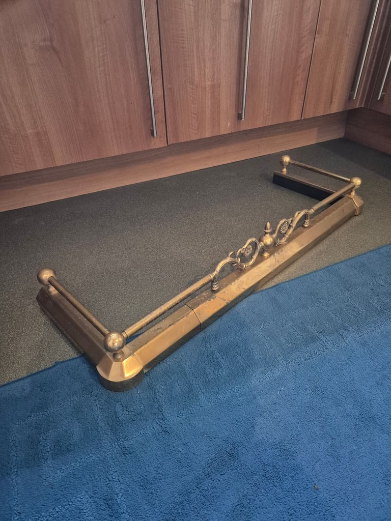 image for Brass Fender for Fireplace no1 ornate front finial Length 103cm Length 35.5cm Depth Fire Surround 