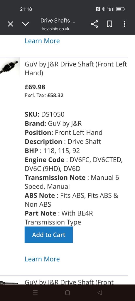 Peugeot Citroen - Left hand driveshaft BRAND NEW IN BOX £30