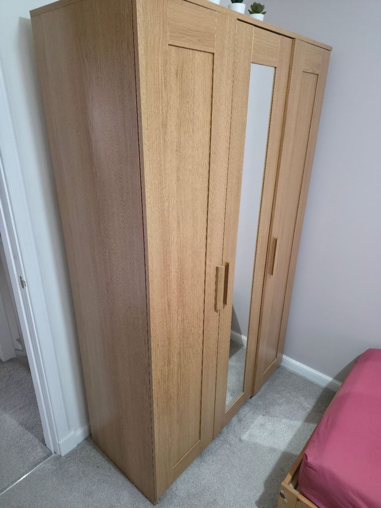 Ikea BRIMNES wardrobe with 3 doors 117x190 cm oak effect
