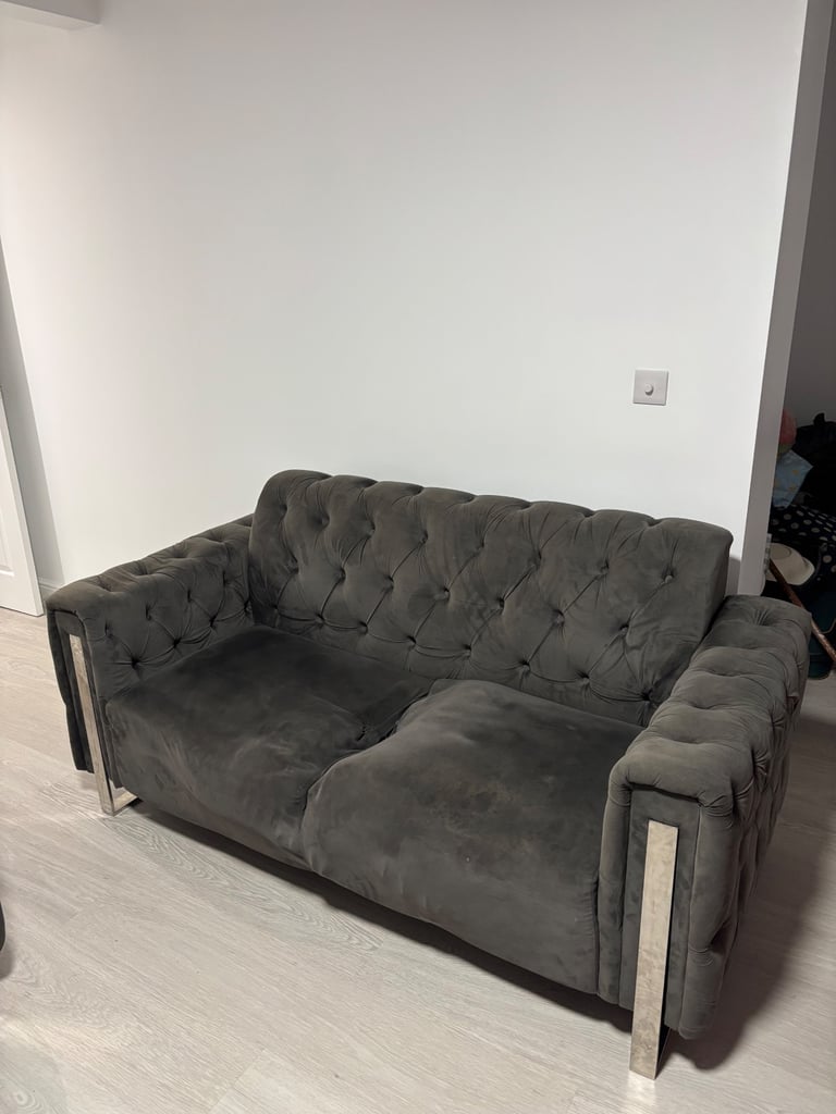 2X GREY CHESTERFIELD SOFAS, CAN DELIVER