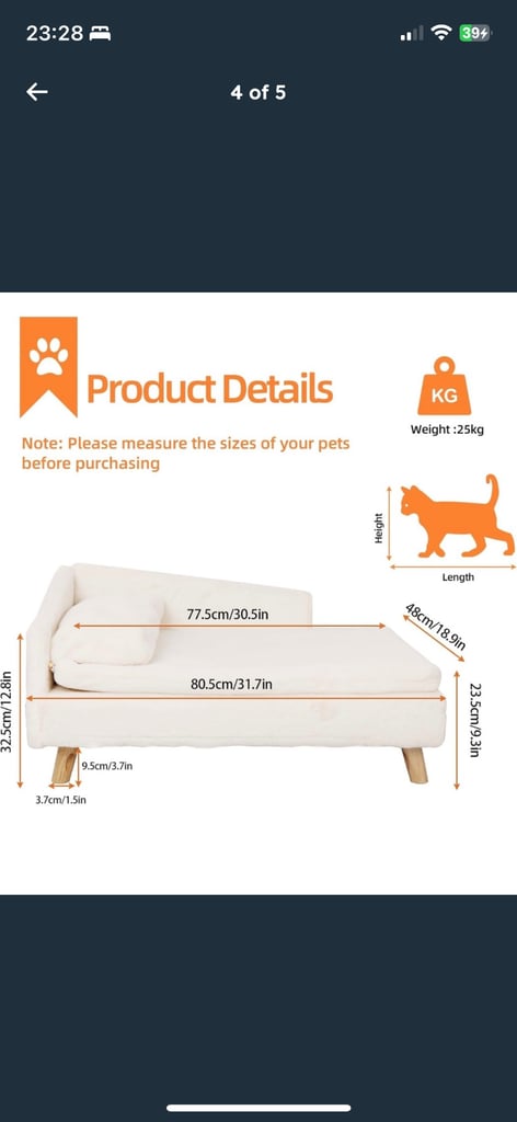 Cream fur pet chaise / sofa / bed