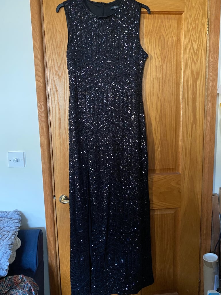 Quiz Beautiful Black Maxi Size GB size 18 Sequins Party/Cruise Evening Dress Like New