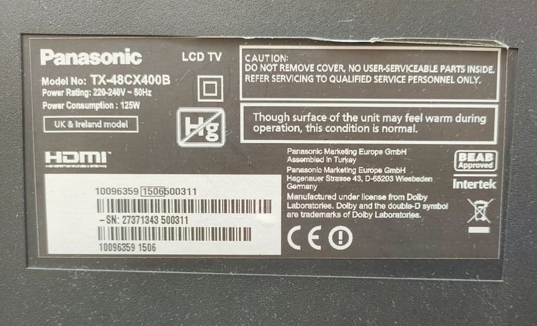 Panasonic TX-48CX400B 48 inch 4K Smart WiFi LED TV, with screen issue