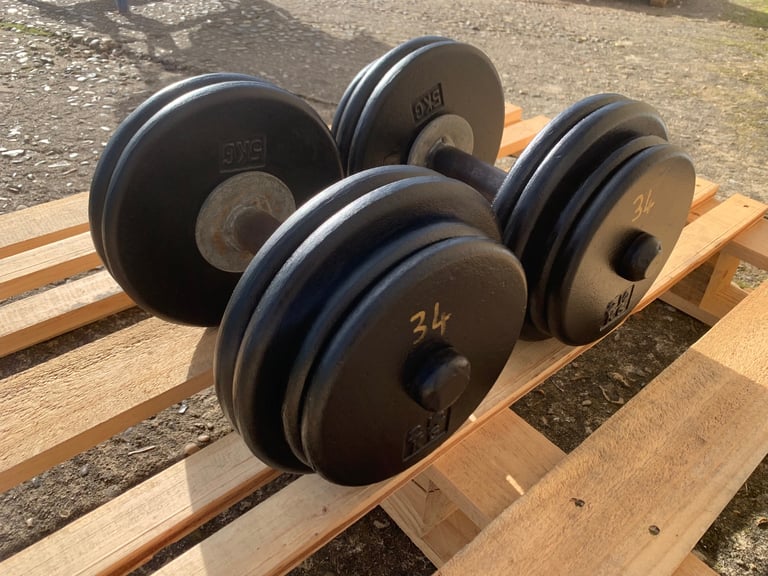 2 x 34kg Cast Iron Dumbbells