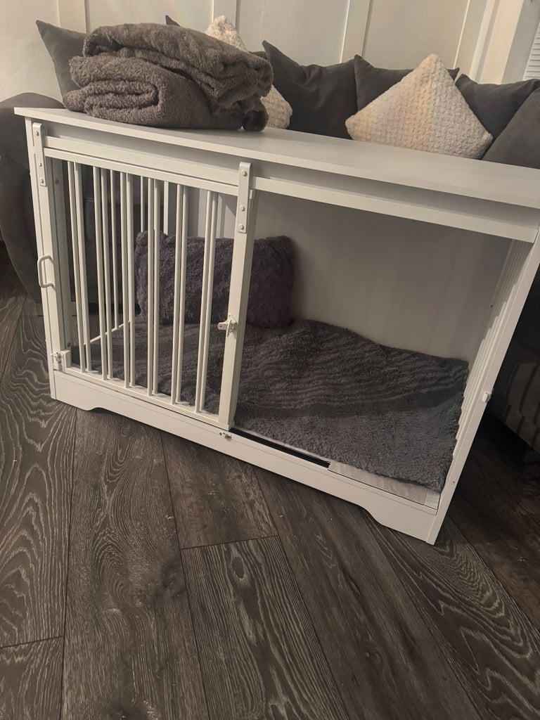 Large 100cm Dog Cage Crate White Wooden Sliding Barn Door Pen Puppy Enclosure Sideboard