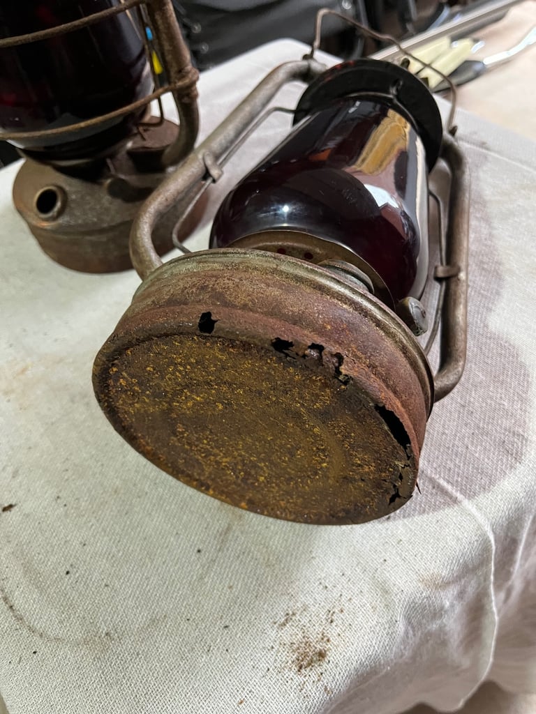 image for Two Vintage oil lamps . Ruby Glass.