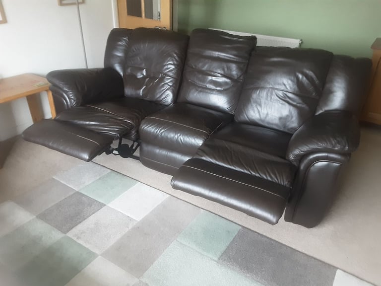 Three seater leather settee