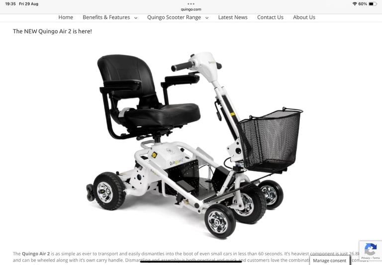 image for 2020 QUINGO AIR 2 mobility scooter, new batteries.