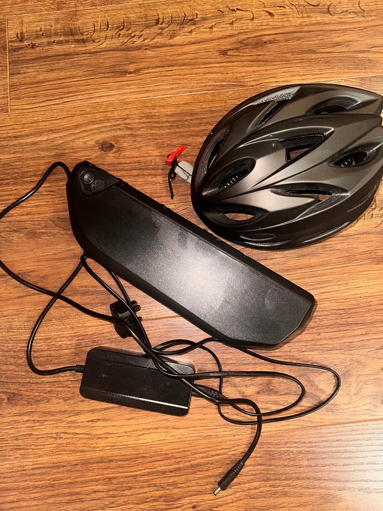 image for E-Bike Battery with Charger + Free Bike Helmet – Good as New
