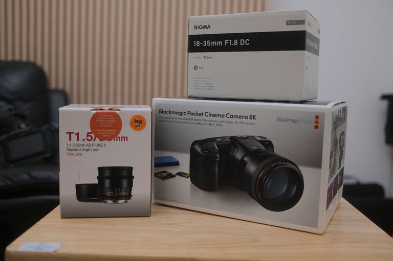 image for BMPCC 6K (EF) With Full Tilta Cage, Sigma 18-35mm, Samyang 85mm, V-Mount Battery & Tiffen ND Filter