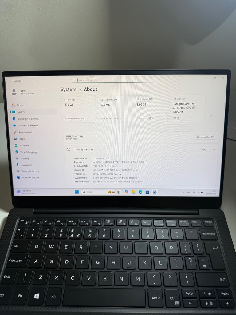 Dell xps 13 7390 Intel i7 10th gen,8gb,512gb nvme Windows 11 Pro excelent condition
