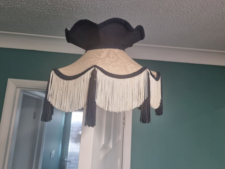 image for  Cream and Blue Brocade Fabric Victorian Crown Top Lampshades