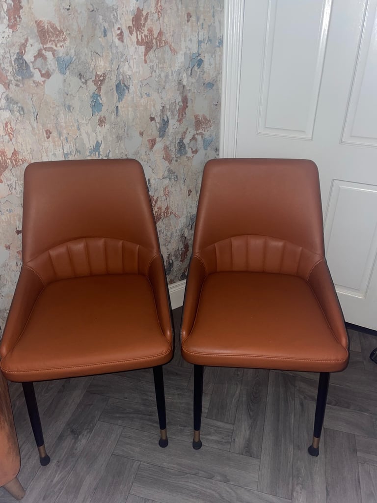 image for 2 Burnt orange & grey dining chairs