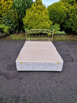 Double divan bed base with brass headboard £59