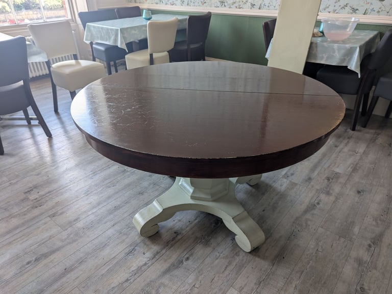 image for Round neoclassical pedestal extendable dining table 122cm diameter